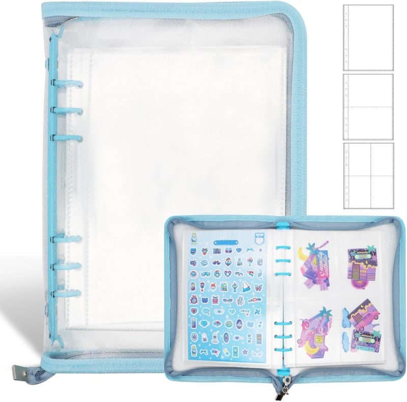 Ruatu Sticker Storage Organizer Binder A5 Reusable Sticker Book Collecting Holder Keeper Album with Pocket Zipper for Adult (blue) - Image 1